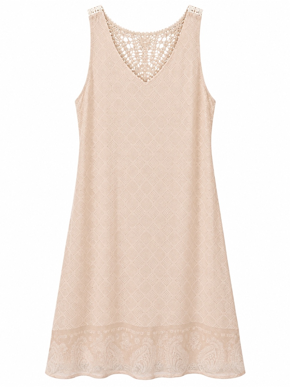 Cato Beige Lace Crochet Back Sleeveless Shift Dress Women’s M Boho Cottagecore